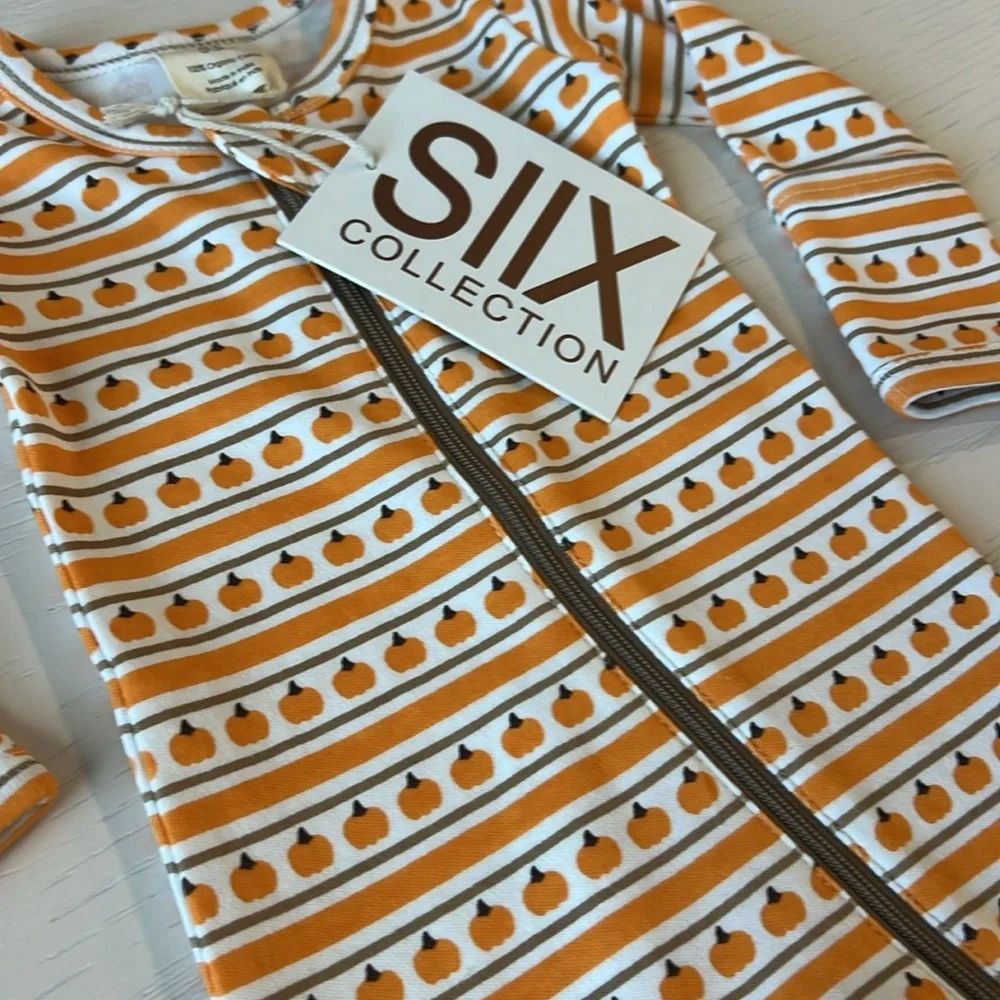 🎃 Siix Organic Cotton Pumpkin Stripe Footie 0-3 3-6 6-9 months